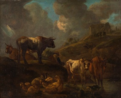 Lot 888 - Follower of Nicholas Berchem/Cows and...