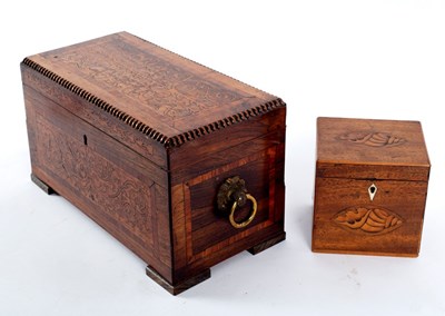 Lot 950 - A Victorian marquetry inlaid tea caddy,...