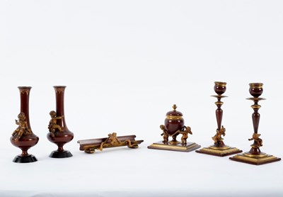 Lot 956 - An early 20th Century desk set, each piece...