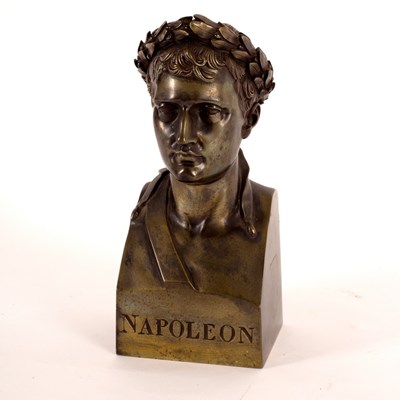 Lot 989 - A bronze bust of Napoleon, wearing a laurel...