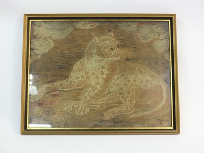 Lot 1023 - A woolwork picture of a leopard, circa 1820,...