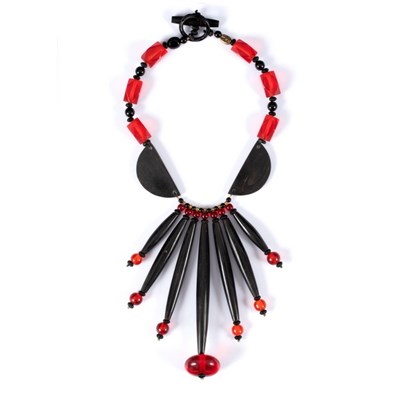 Lot 7 - Eleyne Williams, a black and red beaded drop...