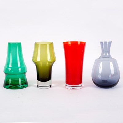 Lot 42 - Riihimaki, a green glass 'Piippu' vase and a...