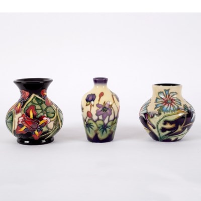 Lot 72 - Moorcroft Pottery, three small vases: Chicory,...
