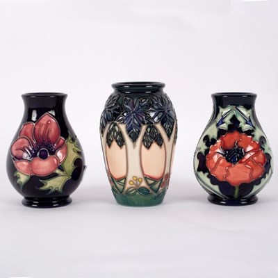 Lot 87 - Moorcroft Pottery, three vases: Cluny, 10.5cm...