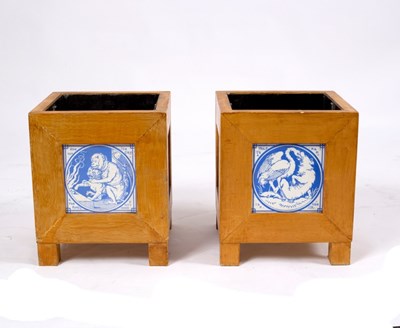 Lot 94 - Eight Mintons Aesop's Fables' tiles, the blue...