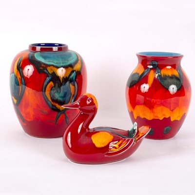 Lot 97 - Poole Pottery, a 'peacock' pattern ginger jar,...
