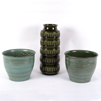 Lot 98 - A 1970s German cylindrical vase, olive green...