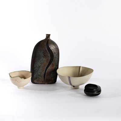 Lot 232 - Anne James (born 1937), a flattened raku...