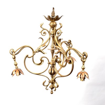 Lot 319 - An Art Nouveau style brass pendant light, of...