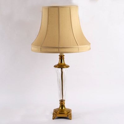 Lot 321 - A glass and brass table lamp, fitted for...