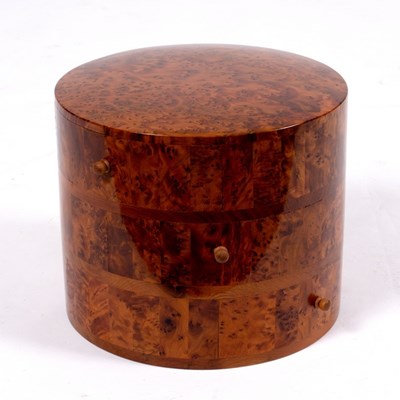 Lot 333 - An Art Deco style cylindrical burrwood box,...