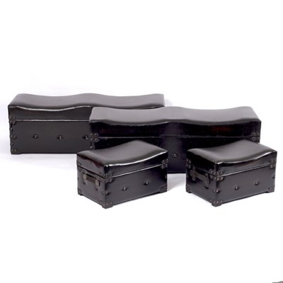 Lot 341 - A pair of modern leather covered ottomans,...