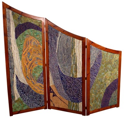 Lot 347 - A decorative three-panel folding screen, the...