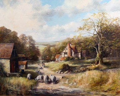 Lot 382 - Jan Whitton/Farm with Sheep and Figures/signed...