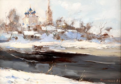 Lot 403 - Alexander Kolotilov (born 1946)/Snowy Village...