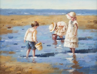 Lot 404 - 20th Century/Beach Scene/oil on canvas board,...