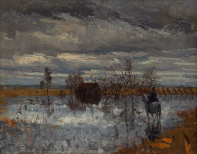 Lot 437 - 20th Century/Rider in Flooded Landscape/oil on...