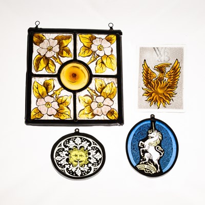 Lot 23 - A square stained glass leaded panel with...