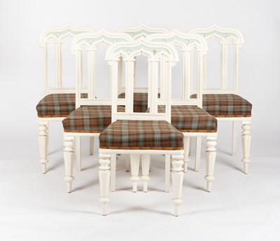 Lot 95 - Six 19th Century white painted dining chairs...