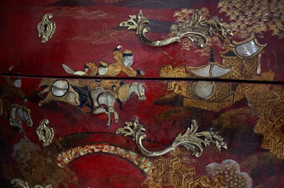 Lot 557 - A pair of Louis XV style red lacquered...