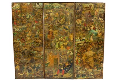 Lot 715 - Three panels from a Victorian decoupage screen,...