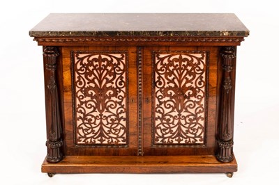 Lot 795 - A Victorian rosewood side cabinet, the marble...
