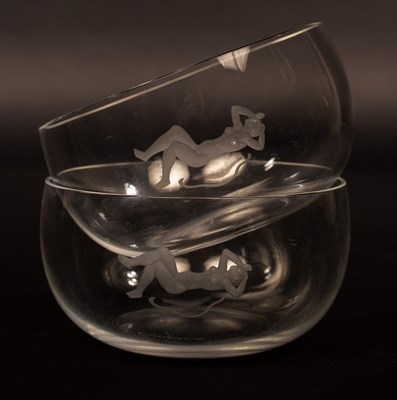Lot 119 - Orrefors, a pair of glass bowls, each engraved...