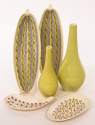 Lot 142 - Poole Pottery, two freeform cucumber dishes,...