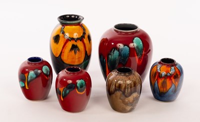 Lot 151 - Poole Pottery, six studio vases various, the...
