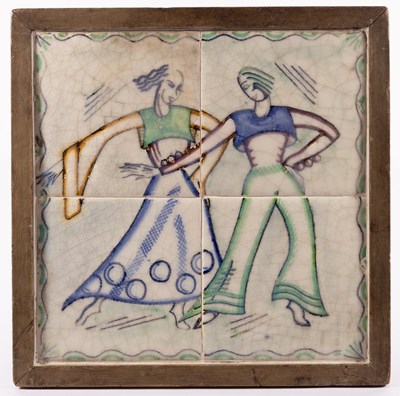 Lot 153 - Poole Pottery, a four-tile panel, Art Deco...