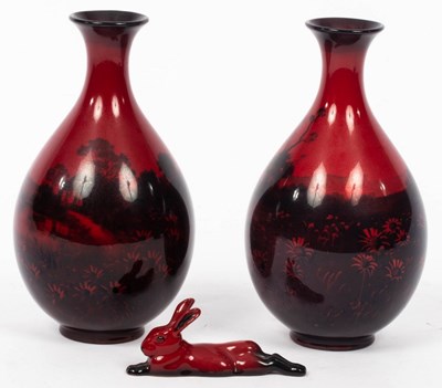 Lot 163 - A pair of Royal Doulton flambé glaze vases,...