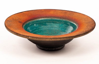 Lot 203 - Simon Rich (born 1949), a raku fired footed...