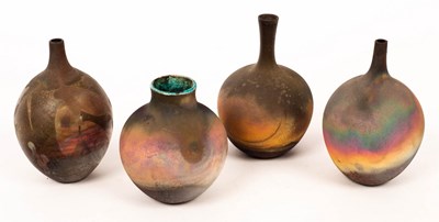 Lot 207 - Simon Rich (born 1949), four small vases, raku...