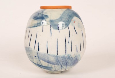 Lot 244 - Adam Frew, a globular vase with white, blue...