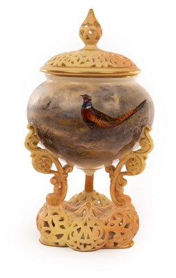 Lot 3 - A Royal Worcester pedestal vase painted...