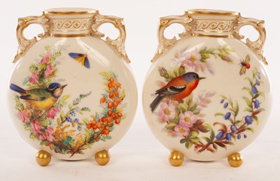 Lot 21 - A pair of Royal Worcester pilgrim flasks, each...