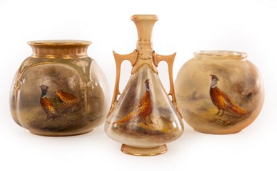 Lot 34 - A Royal Worcester globular lobed vase painted...