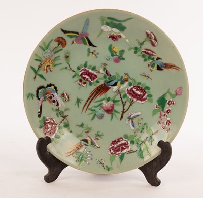Lot 83 - A 20th Century celadon saucer dish decorated...