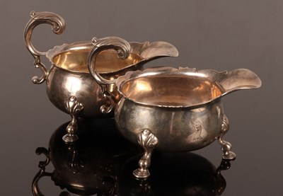 Lot 70 - A pair of George II silver sauce boats,...