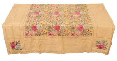 Lot 446 - A Chinese embroidered shawl decorated flowers...