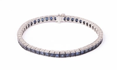 Lot 46 - A platinum and sapphire line bracelet