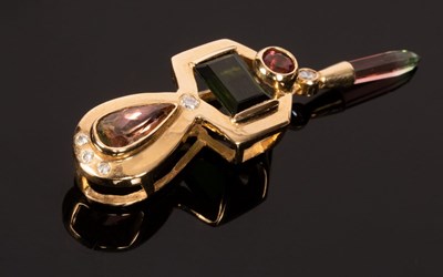 Lot 21 - A multi-gem set pendant of modern design, the...