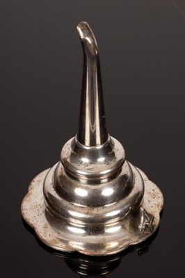 Lot 80 - A Sheffield plate wine funnel with shell thumb...