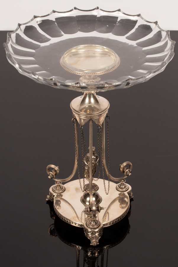 Lot 84 - A silver plated table centrepiece, the glass...