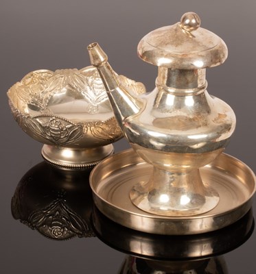 Lot 96 - An Indian white metal coffee pot, 23cm high, a...