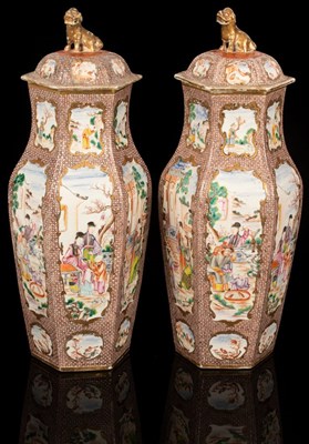 Lot 277 - A pair of Chinese export famille rose vases,...