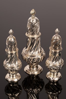 Lot 38 - A set of George II silver casters, Jabez...
