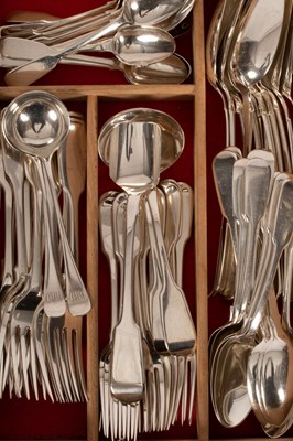 Lot 44 - A matched canteen of silver fiddle pattern...