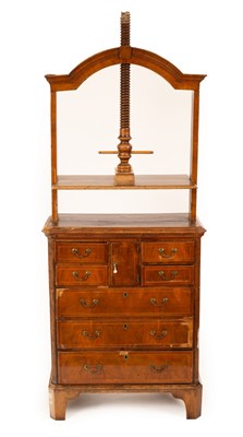 Lot 761 - A Queen Anne walnut and oak press, circa 1710,...
